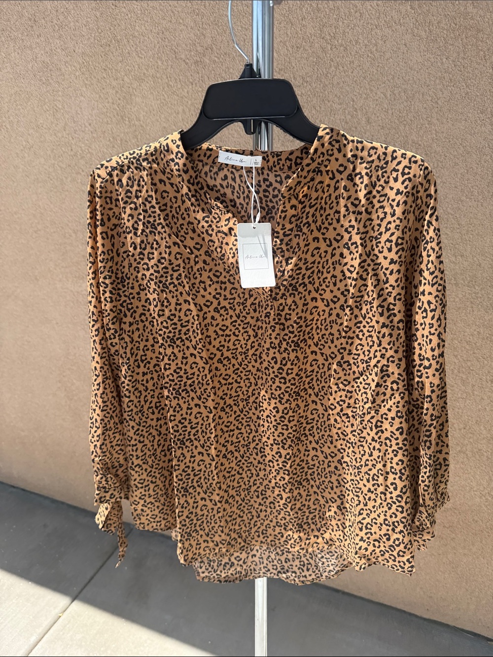 Active USA Tan Leopard Print V-Neck Blouse